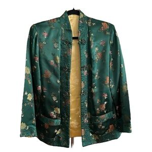 SILK SQUIRREL Vintage 70s 80s Cheongsam Inspired Satin Silk Jacket Reversible L